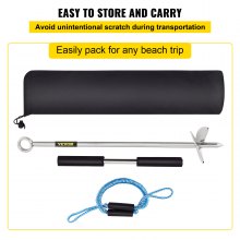 VEVOR Sand Anchor Drill for Beach and Sandbank, 45cm 316 Stainless Steel Screw Anchor with Removable Handle, Bungee Line and Carrying Bag, for Jet Ski PWC Pontoon Kayak