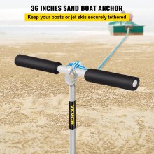 VEVOR Sand Anchor Drill to Beach and Sandbar, 90cm 316 Stainless Steel Screw Anchor with Removable Handle, Bungee Line and Carry Bag, for Jet Ski PWC Pontoon Kayak