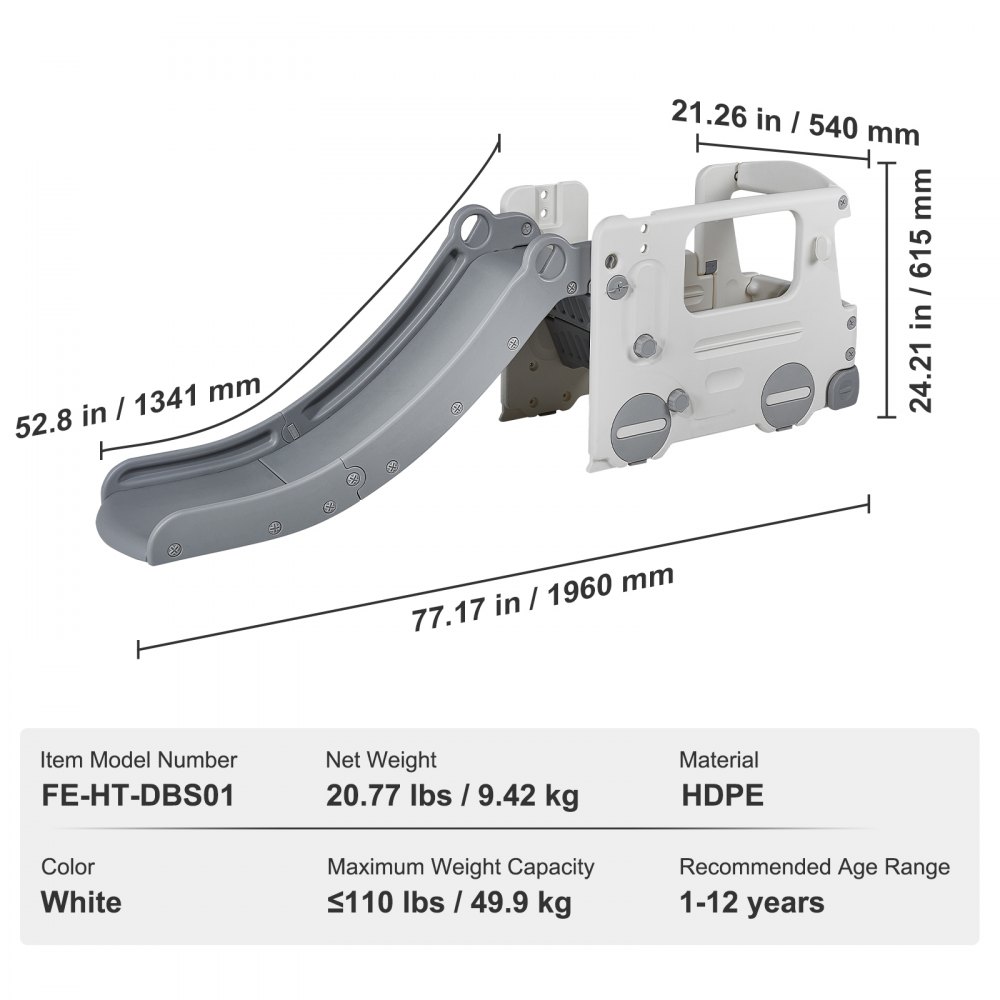 VEVOR Kinderglijbaan Fun-Slide Kinderglijbaan HDPE Tuinglijbaan Max. 50 kg Peuterglijbaan voor 1-12 jaar Babyglijbaan Speelgoed Binnen- en buitenglijbaan met glijbaanuitloop Wit 1960 x 540 x 615 mm