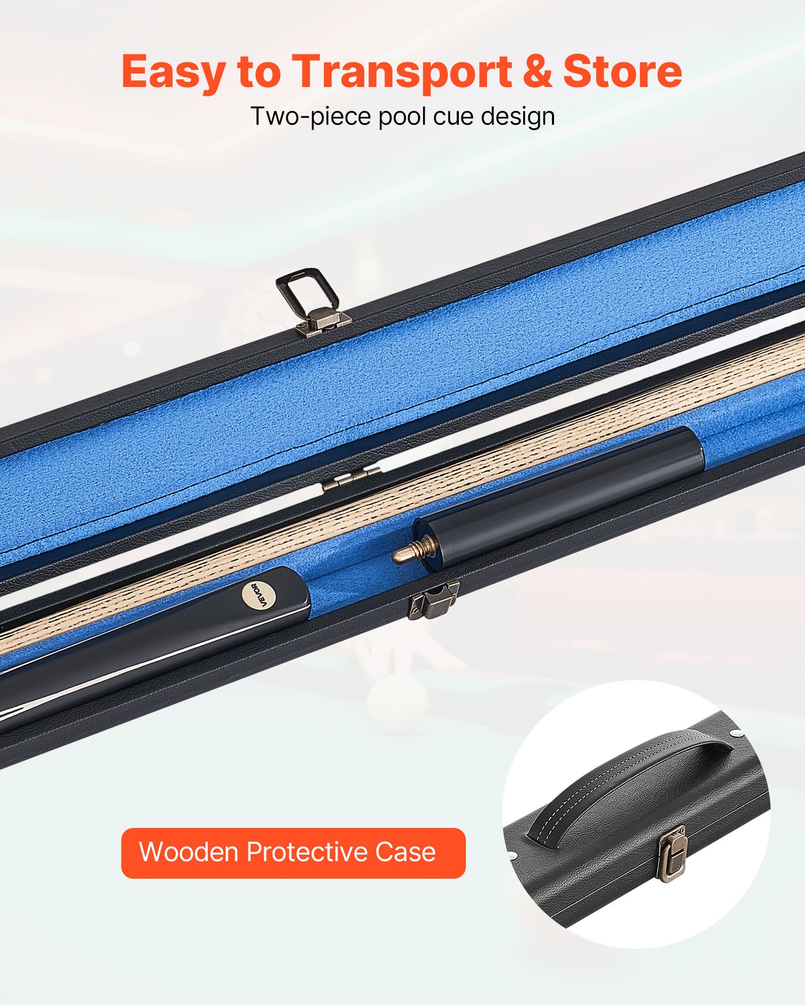 VEVOR Pool Cue, 57 inch Jointed Snooker Cue, Snooker Cues Stick with Extension Rod & 0.38 inch Leather Tip, 19 oz Pools Stick for Professional Pool Table, Bar, Home, Office, Includes Wooden Case