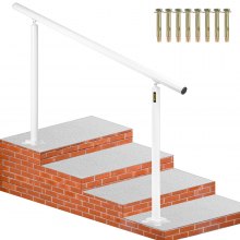 VEVOR Trapleuning Kit 152,8 cm x 91 cm Buiten Trapleuning 0-5 Stappen Pijp Trapleuning van Aluminium met Voorgeboorde Gaten en Alle Benodigde Expansiebouten, 70 kg Laadvermogen voor Huizen Tuinen Wit