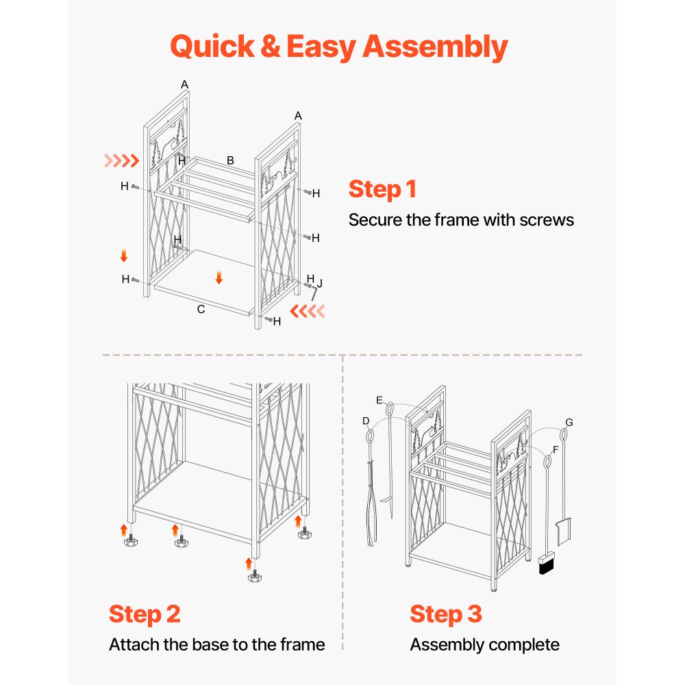 VEVOR Haardhoutrek, 455 x 330 x 765 mm, 2-laags haardhouthouder met haardgereedschap, borstel, schep, pook, tang, haardhoutrek, draagvermogen 181 kg, haardhoutrek voor open haard