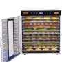 VEVOR 1000 W voedseldroger, roestvrij staal, 377 x 285 mm, 10 trays, 360° drogen, temperatuurregeling, timer van 0,5 tot 48 uur, oververhittingsbeveiliging, receptenboekje voor vlees, fruit en groenten