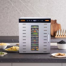 VEVOR 1000 W dehydrator stainless steel, 300 x 280 mm 10 pcs. trays 360° dry, dehydrator, 30-90℃ temperature control, 0.5 to 48 hour timer, overheating protection, recipe booklet for meat, fruit, vegetables