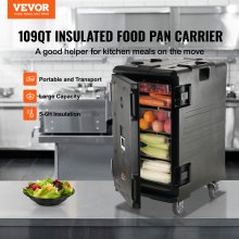 VEVOR Insulated Food Pan Carrier, 109 Qt Hot Box for Catering, LLDPE Food Box Carrier with Double Buckles, Front Loading Food Warmer with Handles, End Loader with Wheels for Restaurant, Canteen, etc.