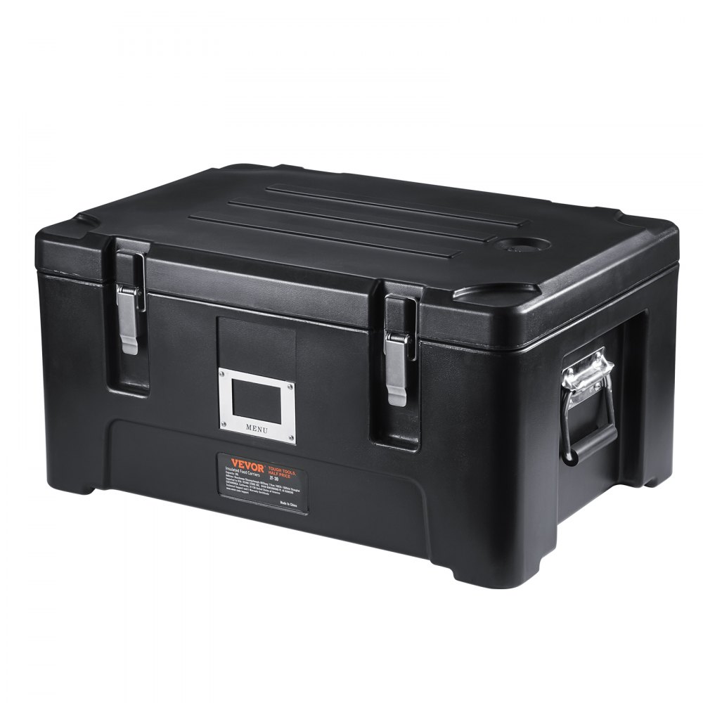 VEVOR Insulated Food Pan Carrier, 36Qt Capacity, Stackable Catering Hot Box with 3 Stainless Steel Pans, Top Load LLDPE Food Warmer with Elastic Side Handles and Buckles, for Restaurant Canteen, Black