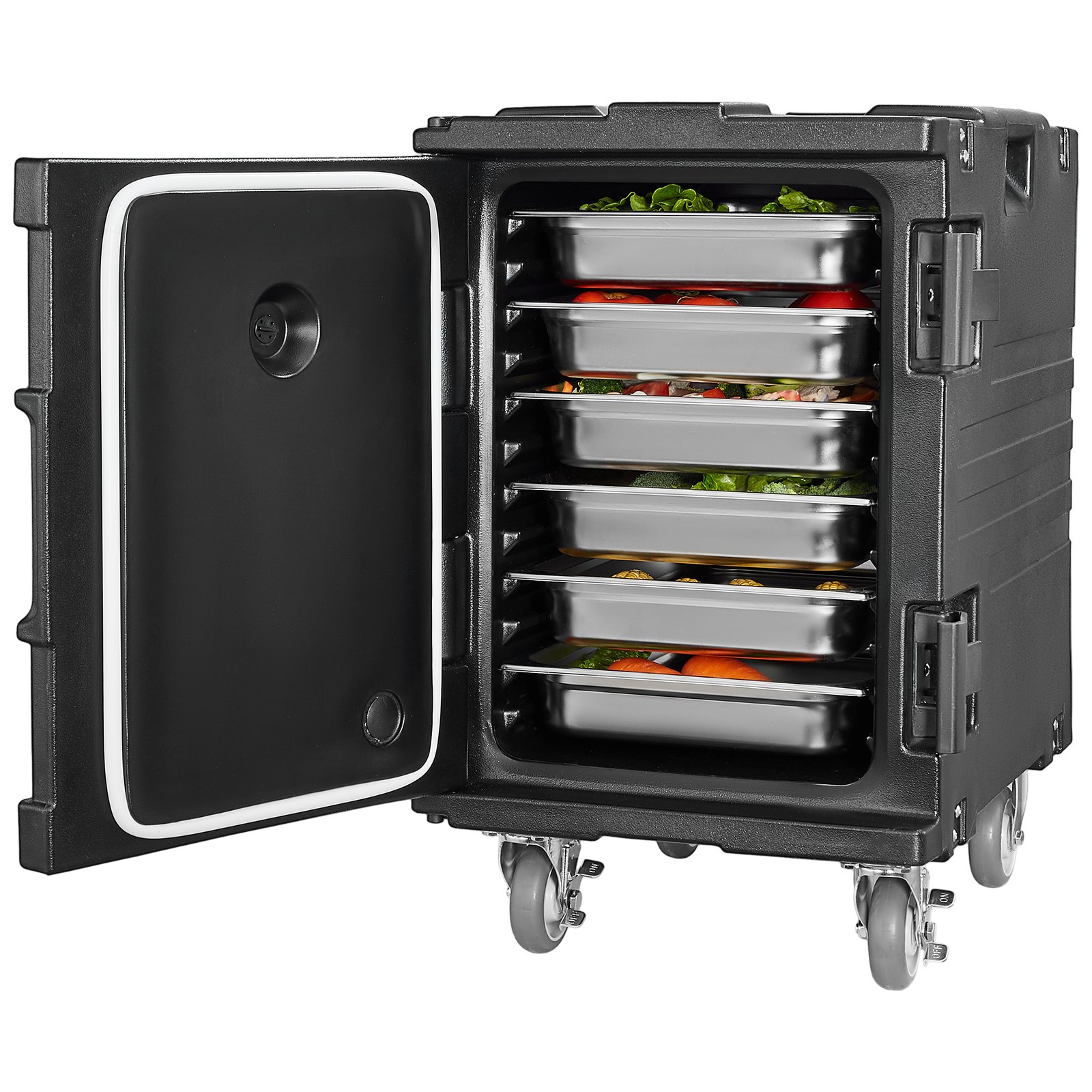 VEVOR Geïsoleerde voedselcontainerdrager, warmhoudbox voor catering, 90 L, voedselcontainer met gesp, oprolbare voedselcontainerdrager, voedseltransportbox voor restaurantkantine, zwart