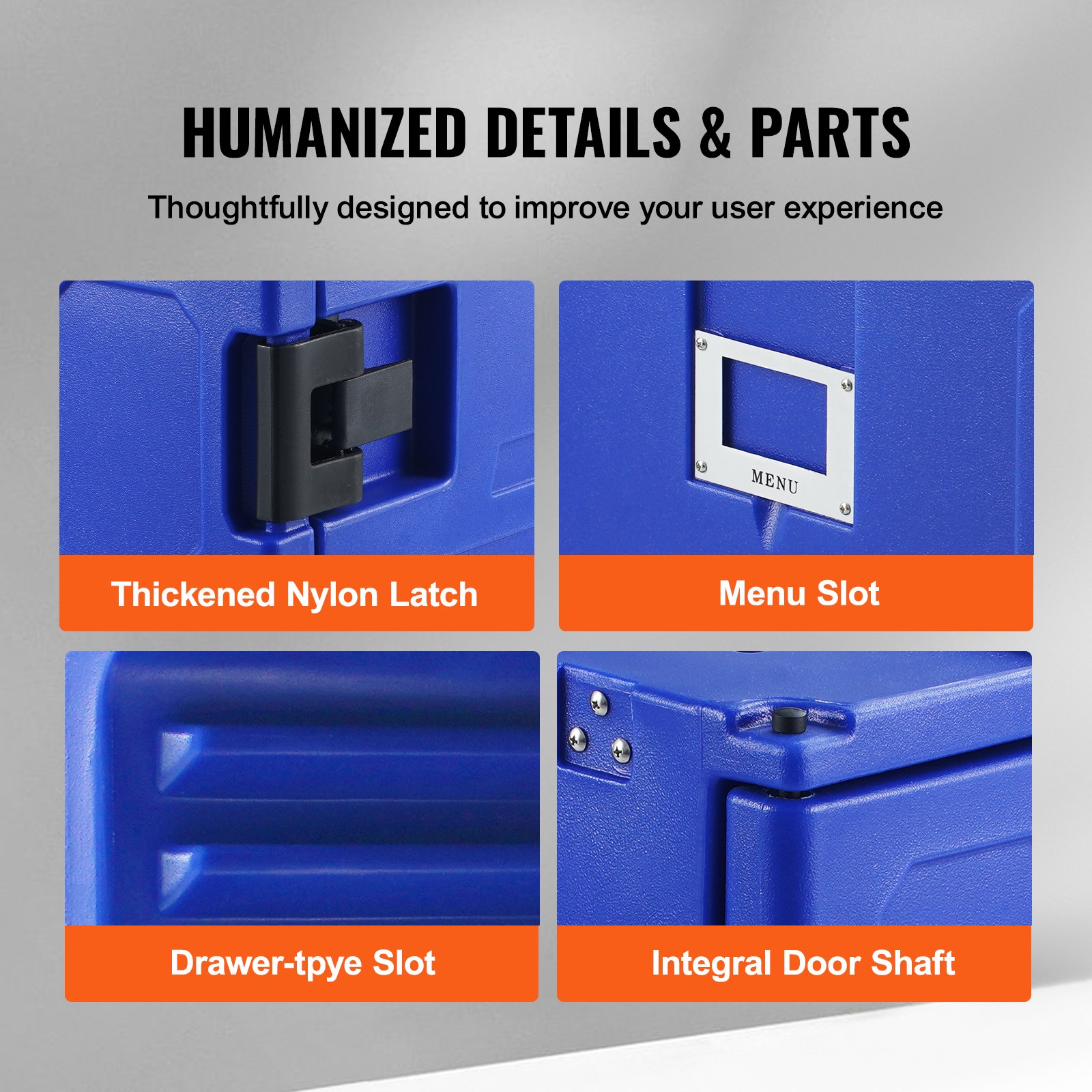 VEVOR Geïsoleerde voedselcontainerdrager, 82 Qt warme doos voor catering, LLDPE voedselcontainerdrager met eendelige gesp, voorlader met handgrepen, eindlader met wielen voor restaurant, cafetaria, enz.