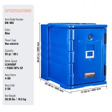 VEVOR Geïsoleerde Voedselcontainer Voedselcontainer Carrier 90L Voedselverwarmer Blauw