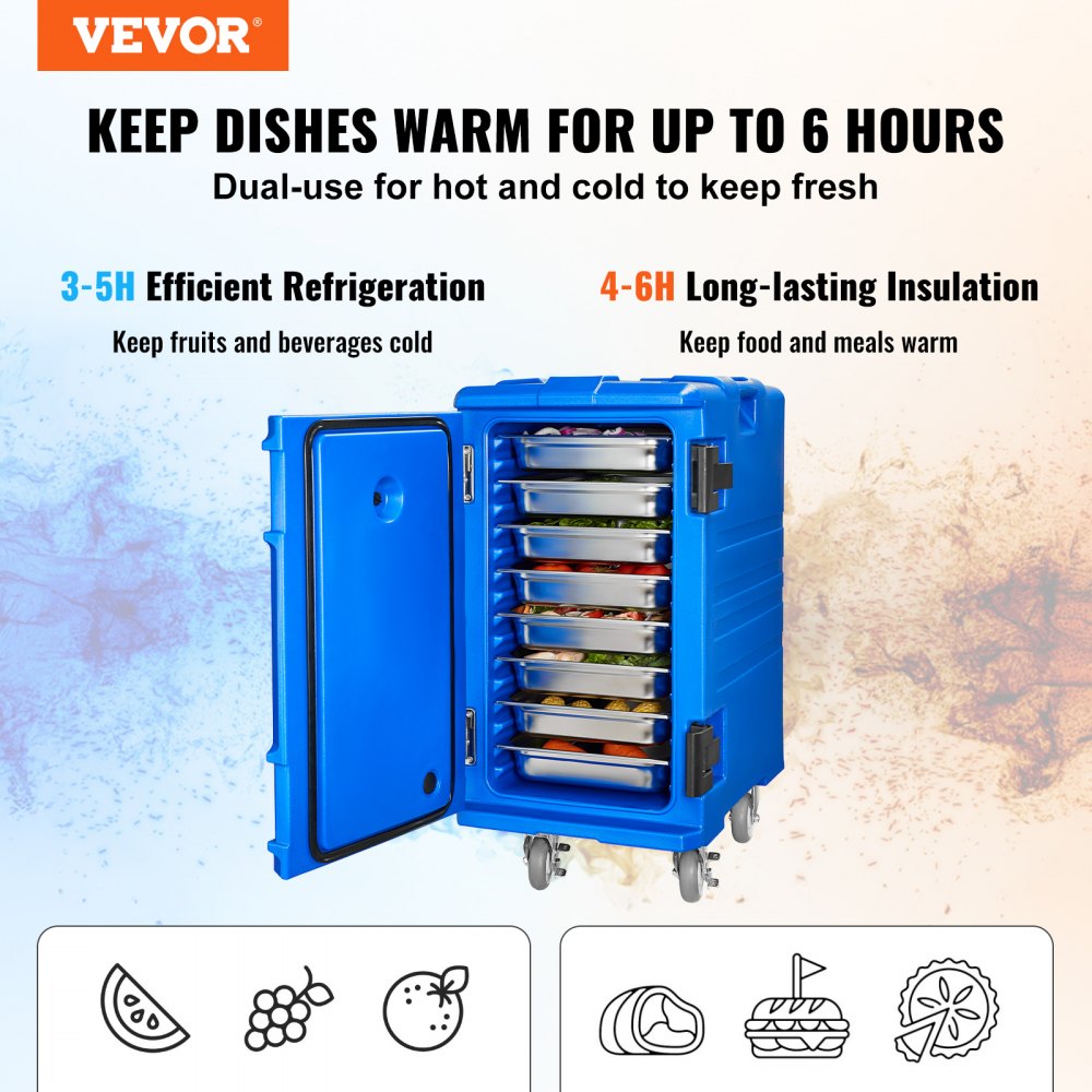VEVOR Geïsoleerde voedselcontainerdrager, warmhoudbox voor catering, 120 L, voedselcontainer met dubbele gespen en handgrepen, voedselcontainerdrager, voedseltransportbox voor restaurantkantine, blauw