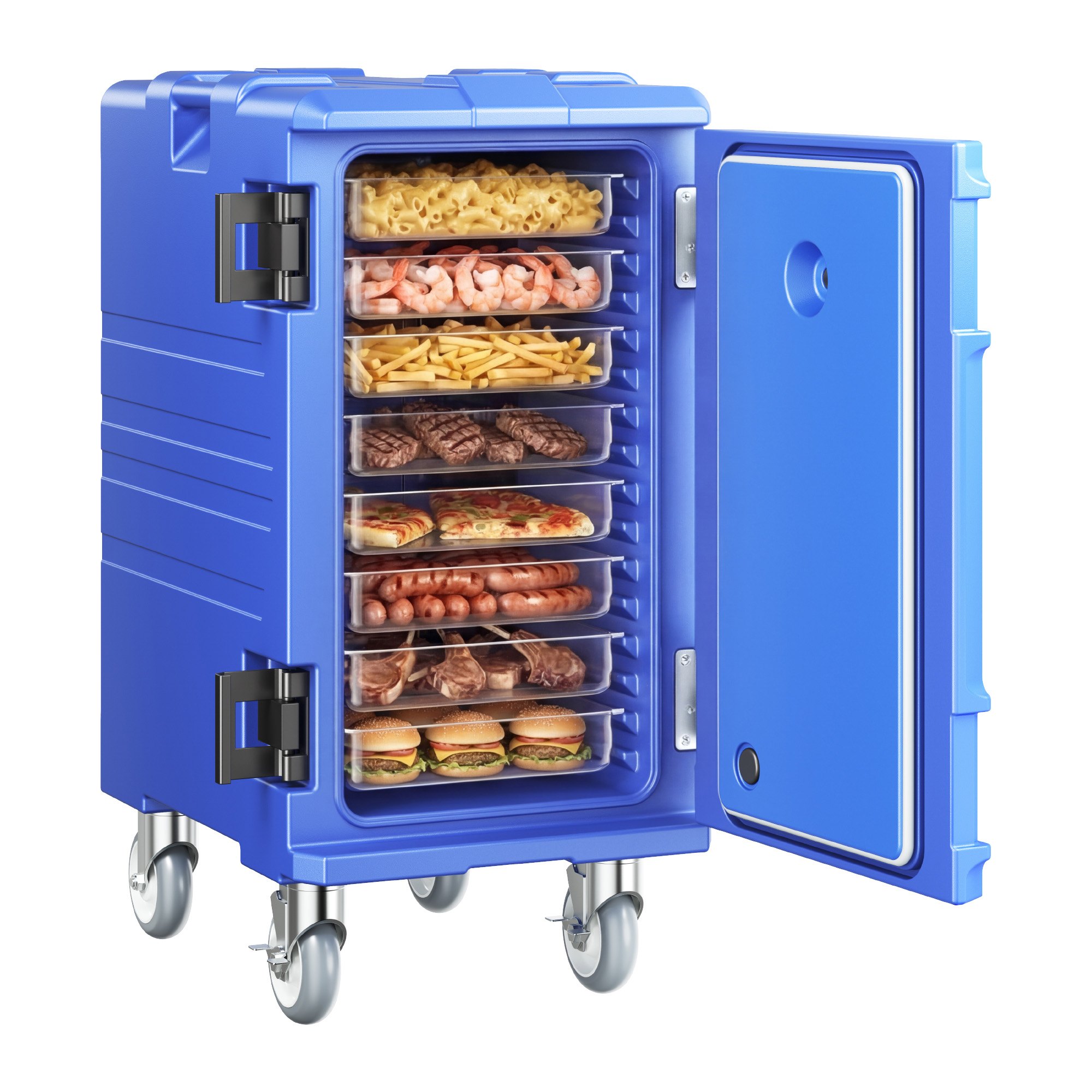 VEVOR Geïsoleerde voedselcontainerdrager, warmhoudbox voor catering, 120 L, voedselcontainer met dubbele gespen en handgrepen, voedselcontainerdrager, voedseltransportbox voor restaurantkantine, blauw