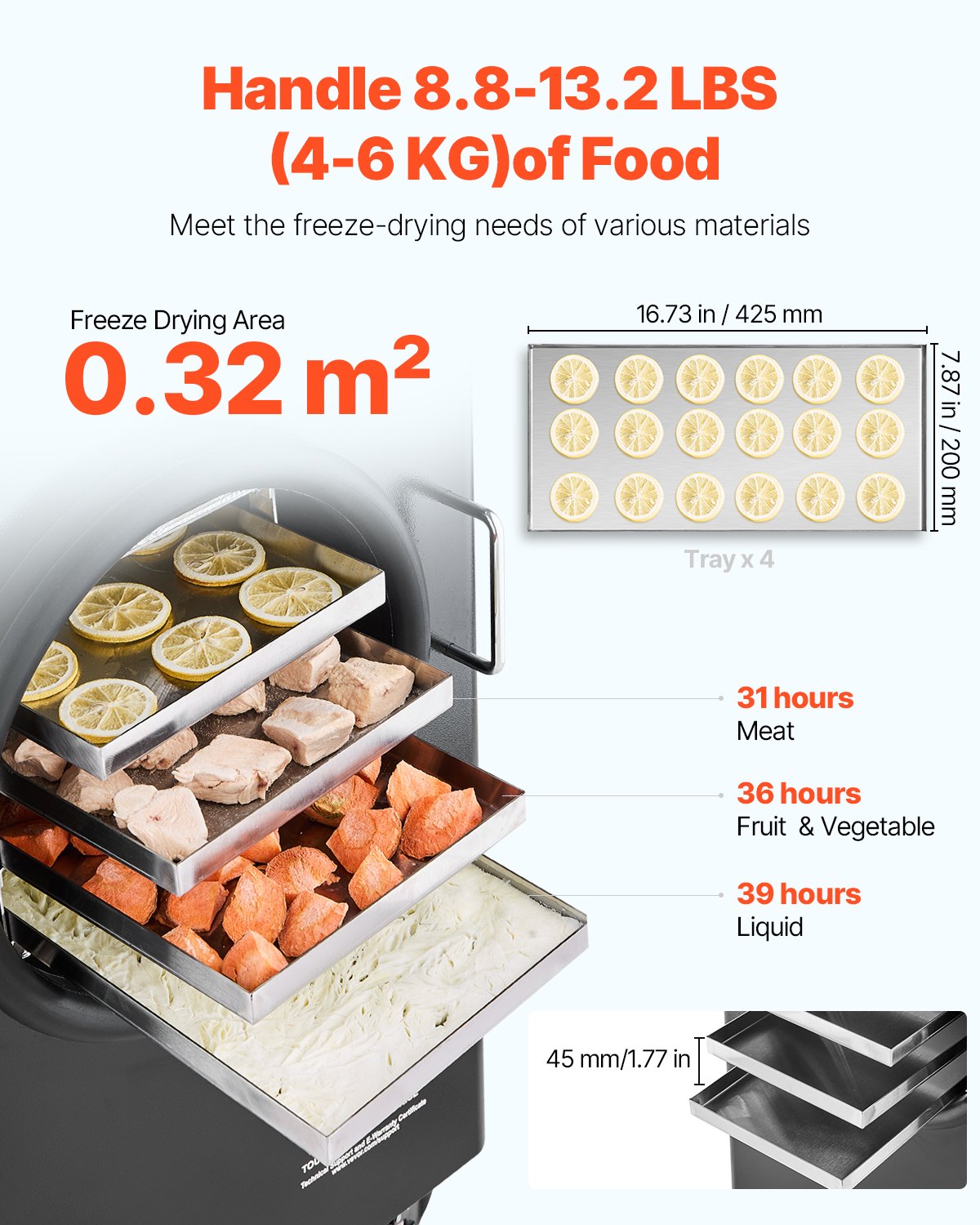 VEVOR Vacuum Freeze Dryer Machine, 8.8-13.2 LBS/Batch Food Freeze Drying Machine with 4-Layer Trays, Vacuum Pump, Adjustable Timer and Temperature Control, for Fruits Vegetables Meat, Black