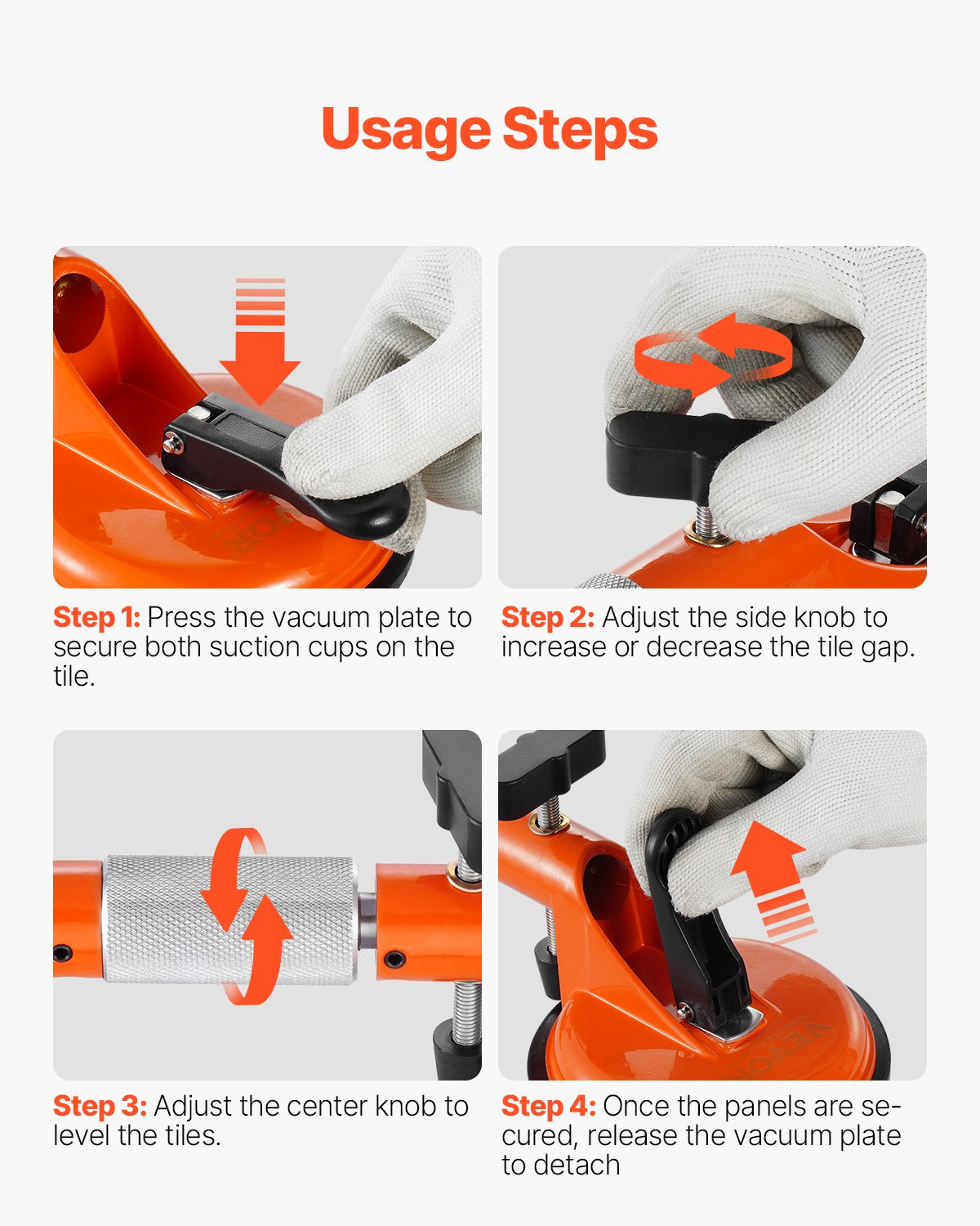 VEVOR Naadloze Naadzetter 2-Pack Graniet Naadverbinder met 125 mm Vacuüm Zuignappen, voor het Verbinden en Egaliseren van Naden, 180° Verstelbaar, Ideaal voor Tegels, Stenen, Marmeren Platen