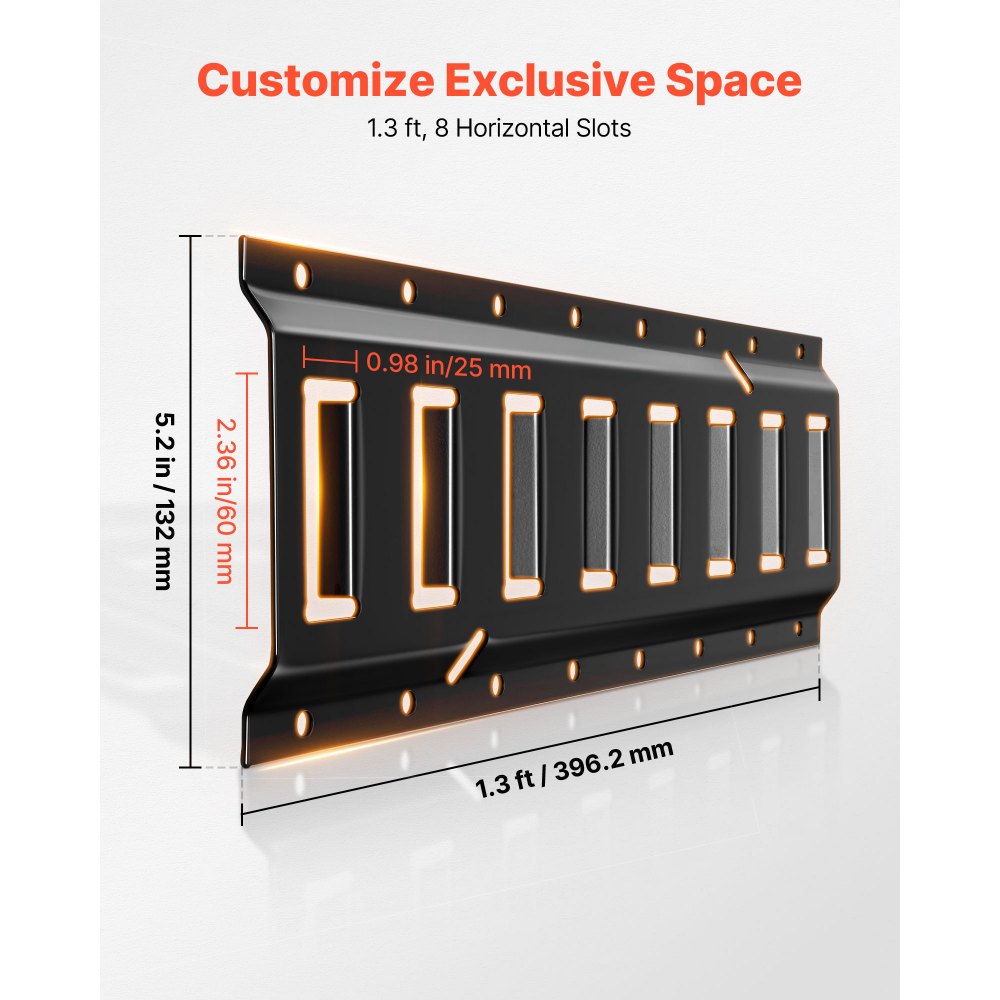 VEVOR E-Track bevestigingsrailset, 4-pack, 0,4 m, 21-delige accessoireset, inclusief 2 ratelriemen, 4 O-ringen, 4 bevestigingsriemen met D-ringen, 2 enkele sleuven, 8 eindkappen en 1 tas, voor garages, auto's en aanhangwagens