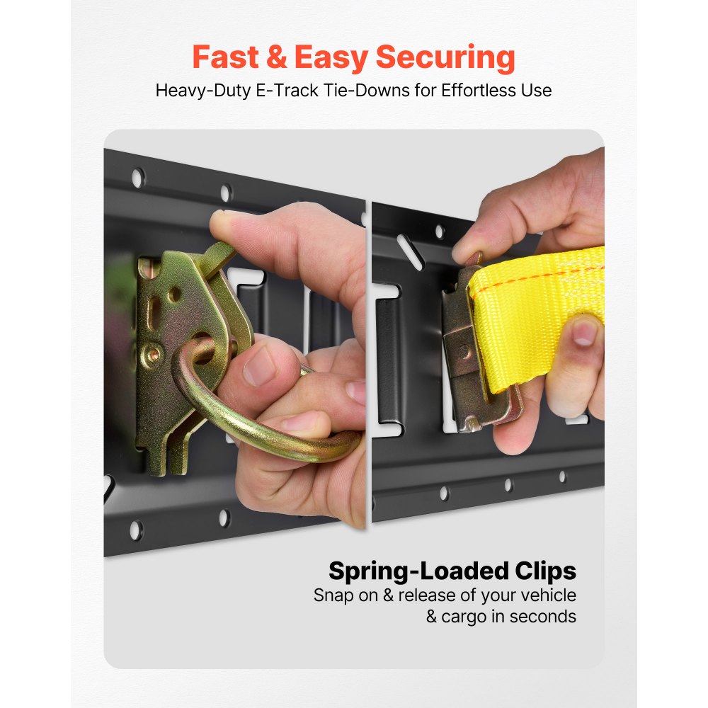 VEVOR E-Track Tie-Down Rail Kit, 4 Pack 2.3 m E Track Rails, 26 Pcs Includes 2 Ratchet Straps & 8 O-Rings & 8 Tie-Offs with D-Ring & 8 End Caps, Fit for Garages Vans Trailers Motorcycles