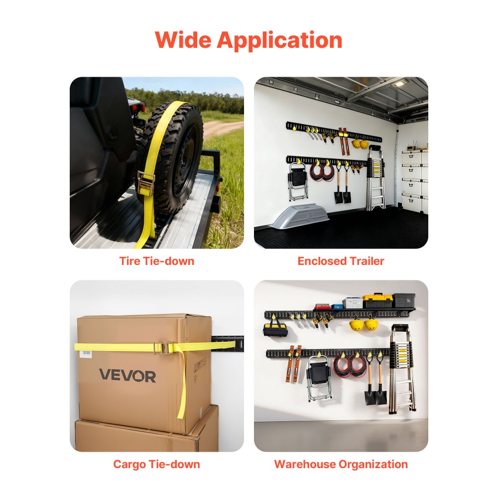 VEVOR E-Track bevestigingsrails, 4-pack, 2,3 m. E-Track rails bevestigen lading en zware lasten tot 909 kg, aanhangwagenbevestigingssysteem voor garages, bestelwagens, motorbevestigingsrails, ATV-bevestigingen