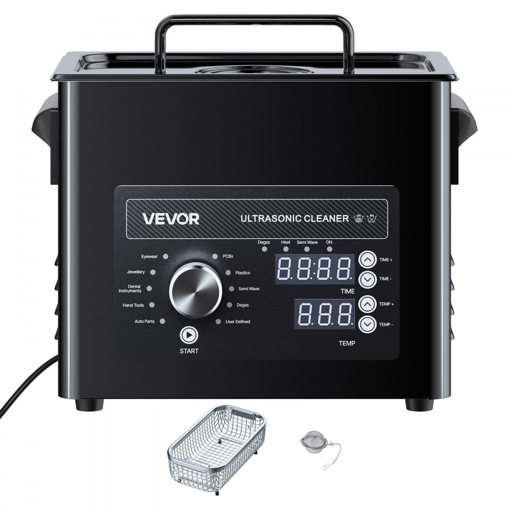 VEVOR ultrasone reiniger, professioneel ultrasoon reinigingsapparaat met draaiknopbediening, 3 liter inhoud, reinigingsapparaat met mandje en reinigingsbal, ultrasone reiniger voor horloges, scheermesjes, sieraden en munten.