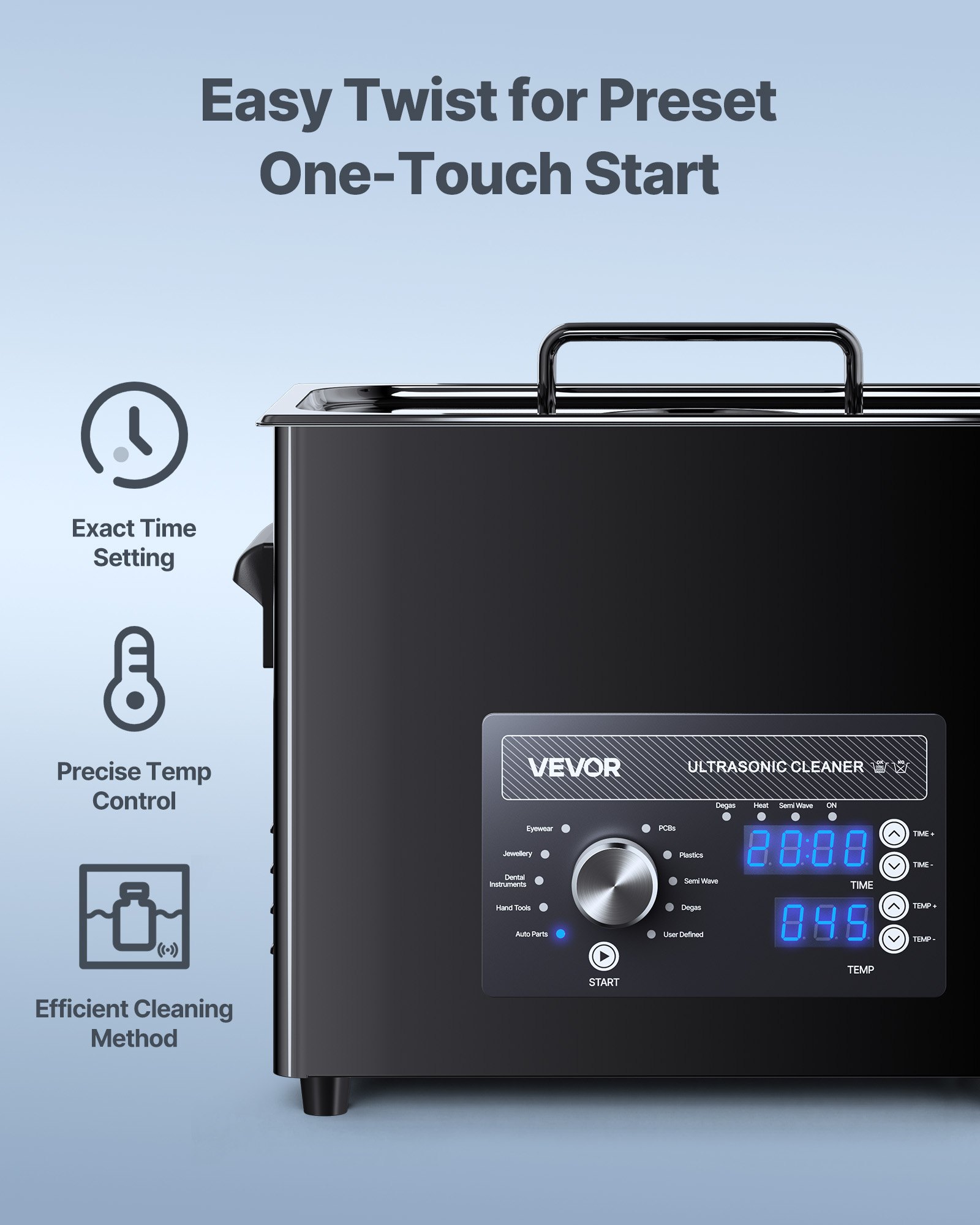 VEVOR ultrasone reiniger, professioneel ultrasoon reinigingsapparaat met draaiknopbediening, 6 liter inhoud, reinigingsapparaat met mandje en reinigingsbal, ultrasone reiniger voor horloges, scheermesjes, sieraden en munten.