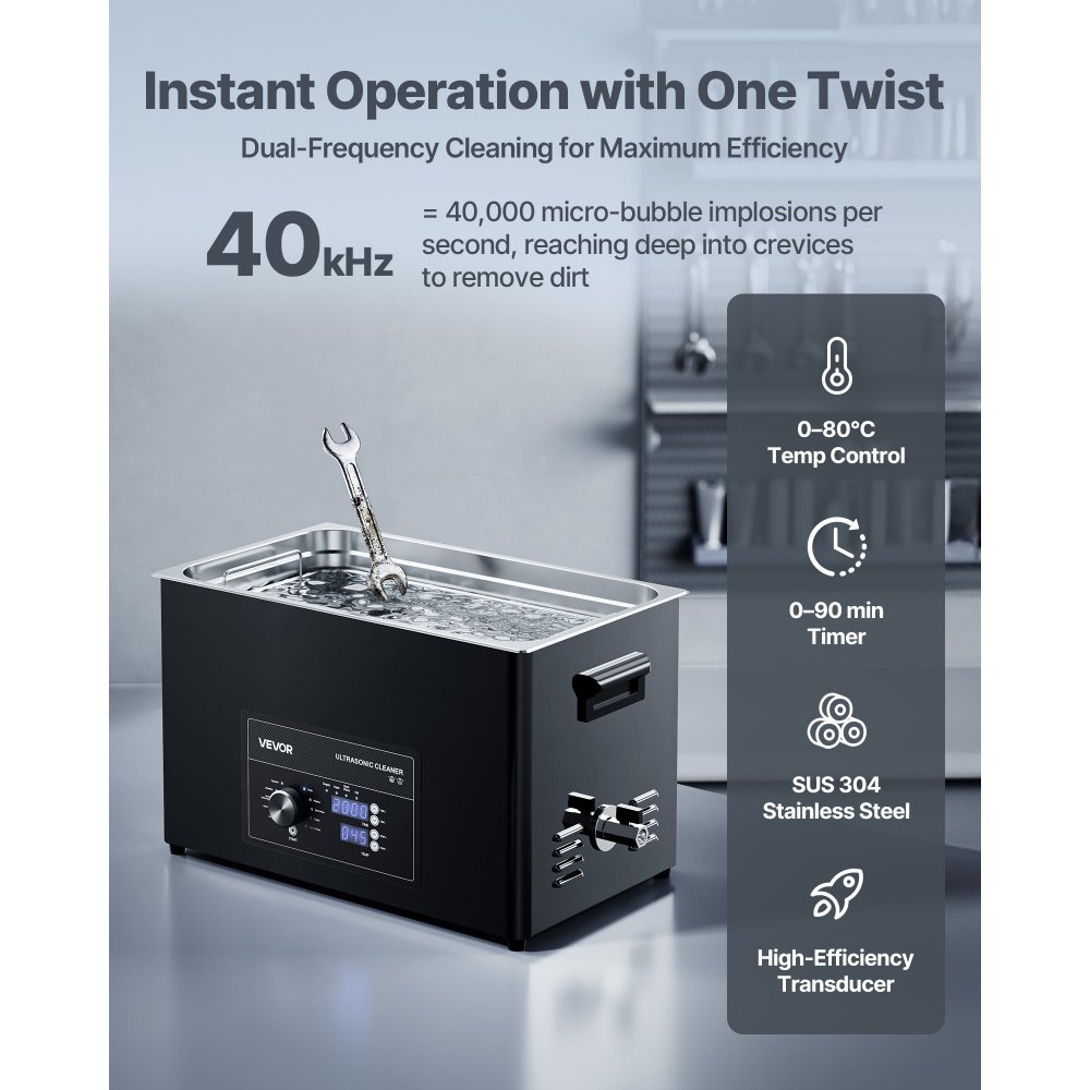 VEVOR ultrasone reiniger, professioneel ultrasoon reinigingsapparaat met draaiknopbediening, 30 liter, reinigingsapparaat met mandje en reinigingsbal, ultrasoon reiniger voor horloges, scheermesjes, sieraden en munten.