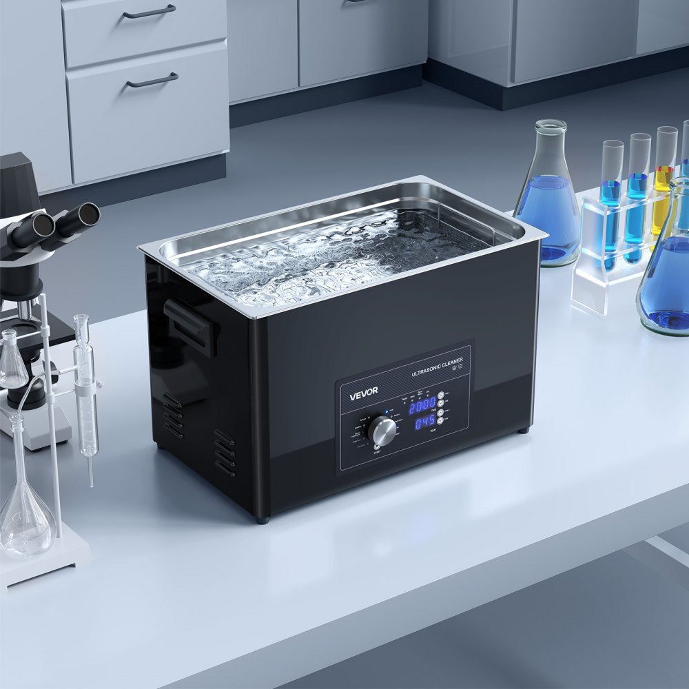 VEVOR ultrasone reiniger, professioneel ultrasoon reinigingsapparaat met draaiknopbediening, 30 liter, reinigingsapparaat met mandje en reinigingsbal, ultrasoon reiniger voor horloges, scheermesjes, sieraden en munten.