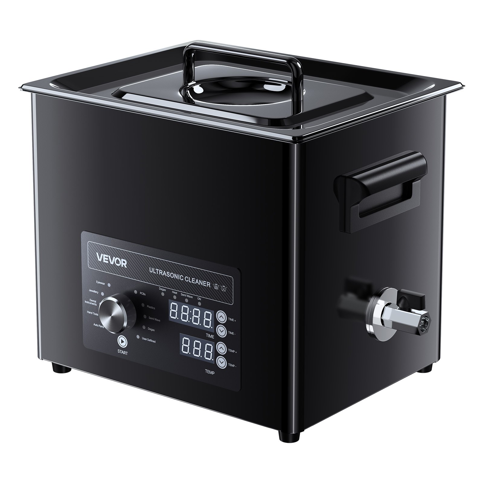 VEVOR ultrasone reiniger, professioneel ultrasoon reinigingsapparaat met draaiknopbediening, 10 liter inhoud, reinigingsapparaat met mandje en reinigingsbal, ultrasone reiniger voor horloges, scheermesjes, sieraden en munten.