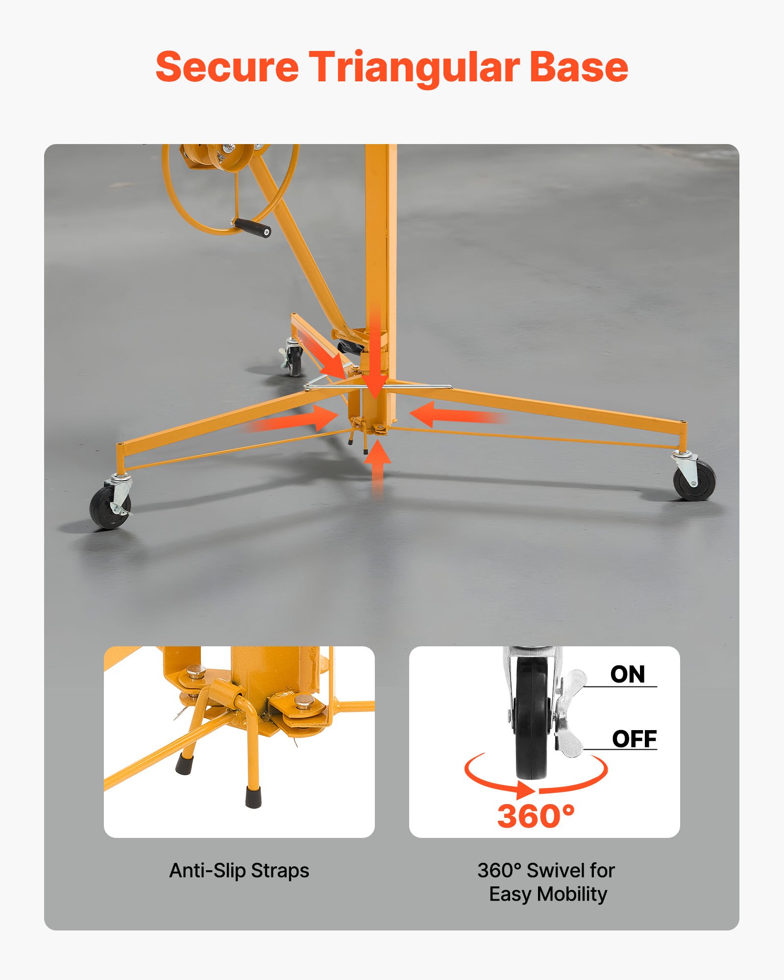 VEVOR 3353mm Drywall Lift, Heavy-Duty 68 kg Sheetrock Hoist with Adjustable Telescoping Arm, Lockable Wheels, Drywall Lifter Panel Jack Hoist Tools Ideal for Ceiling & Wall Installation (Yellow)