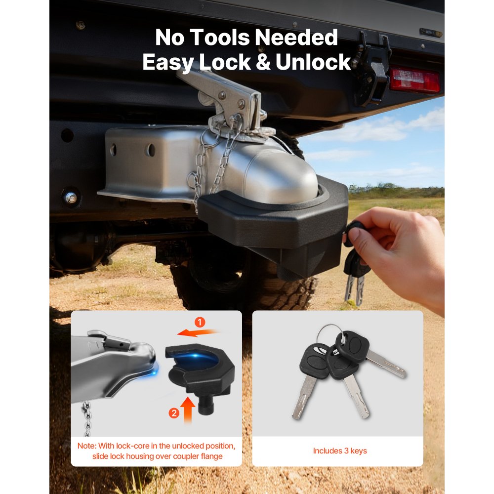 VEVOR Trailer Hitch Lock Kit, Compatible with 2-5/16 in Couplers, Heavy-Duty Anti-Theft Trailer Ball Lock with 3 Keys & Padlock, Prying-Resistant & Impact-Resistant, Fits for RVs, Boats, Trailers