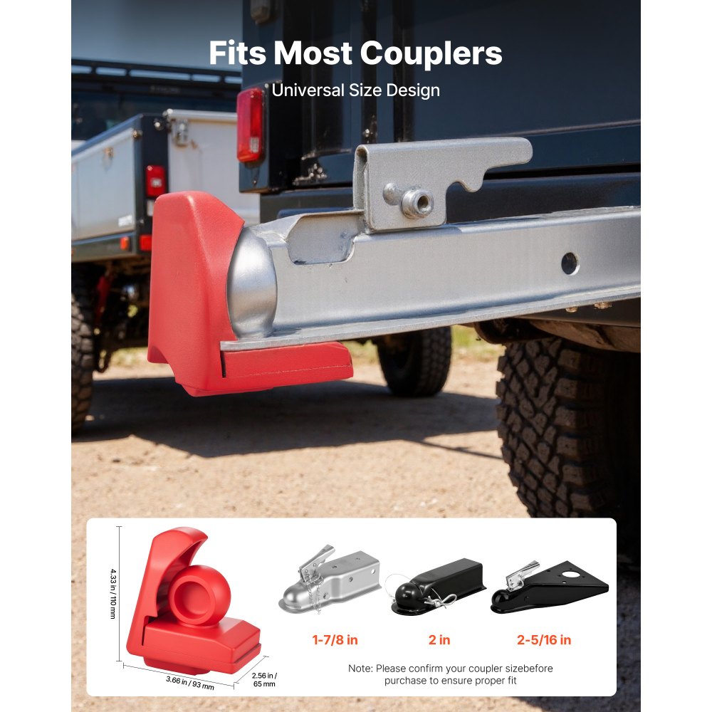 VEVOR aanhangerslot, compatibel met koppelingen van 1-7/8 inch, 2 inch en 2-5/16 inch, antidiefstal kogelslot met 3 sleutels, geschikt voor campers, boten, aanhangers, rood
