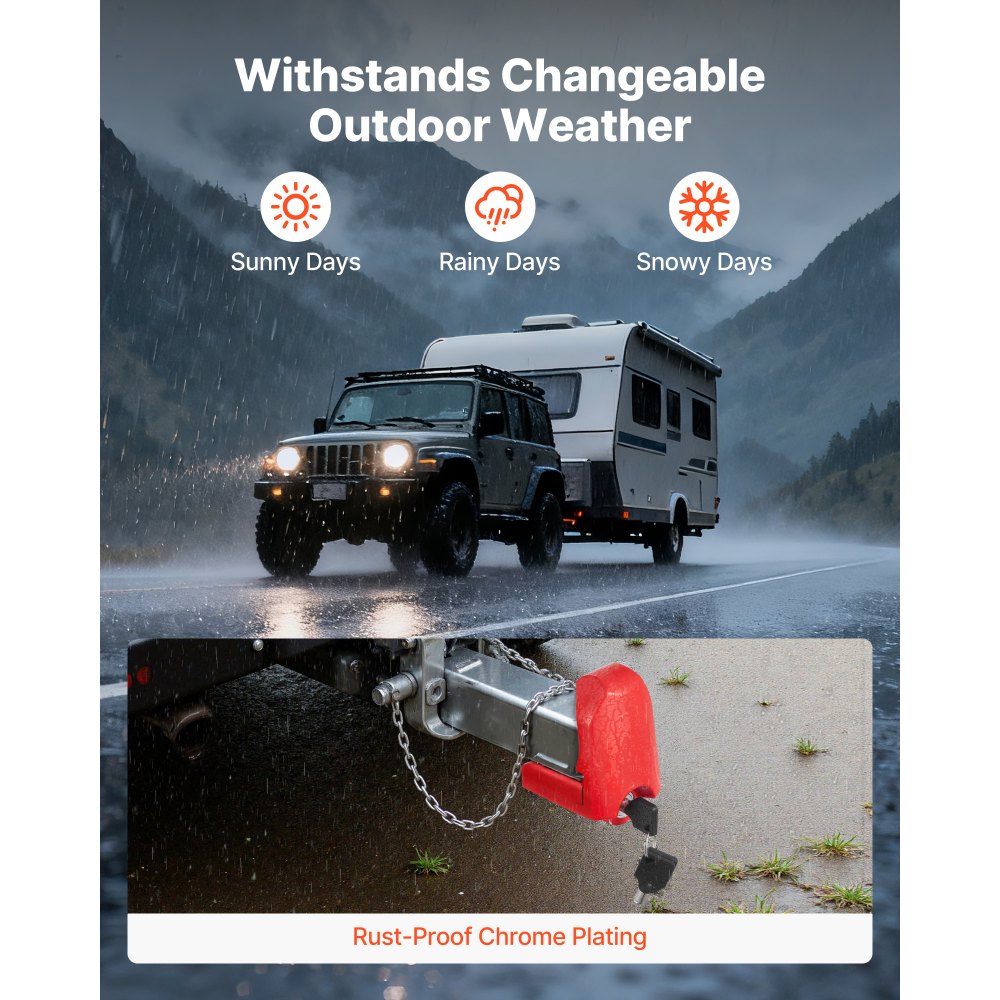 VEVOR aanhangerslot, compatibel met koppelingen van 1-7/8 inch, 2 inch en 2-5/16 inch, antidiefstal kogelslot met 3 sleutels, geschikt voor campers, boten, aanhangers, rood