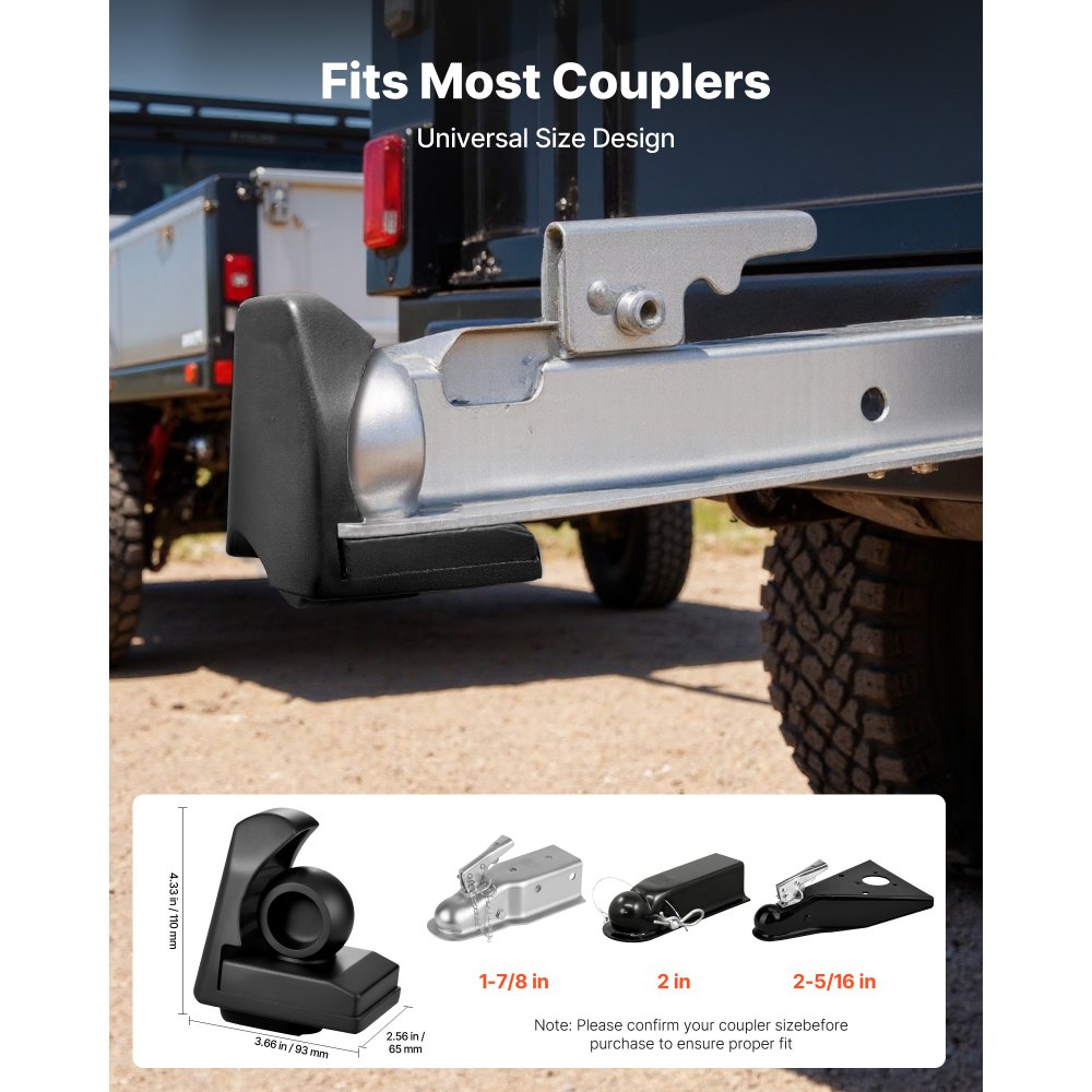 VEVOR Trailer Hitch Lock, Fits for 1-7/8 in, 2 in, 2-5/16 in Couplers, Heavy-Duty Anti-Theft Trailer Ball Lock with 3 Keys, Prying-Resistant & Impact-Resistant, Fits for RVs, Boats, Trailers, Black