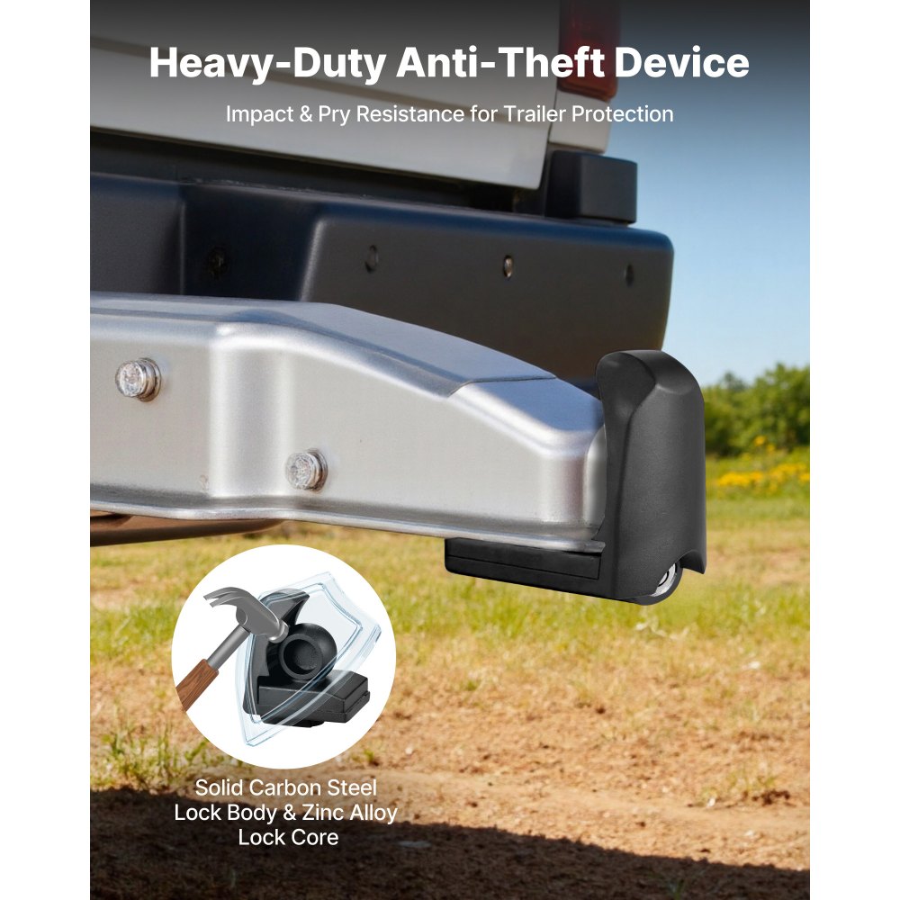 VEVOR Trailer Hitch Lock, Fits for 1-7/8 in, 2 in, 2-5/16 in Couplers, Heavy-Duty Anti-Theft Trailer Ball Lock with 3 Keys, Prying-Resistant & Impact-Resistant, Fits for RVs, Boats, Trailers, Black