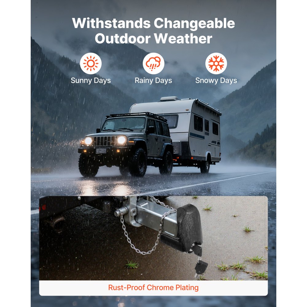 VEVOR Trailer Hitch Lock, Fits for 1-7/8 in, 2 in, 2-5/16 in Couplers, Heavy-Duty Anti-Theft Trailer Ball Lock with 3 Keys, Prying-Resistant & Impact-Resistant, Fits for RVs, Boats, Trailers, Black