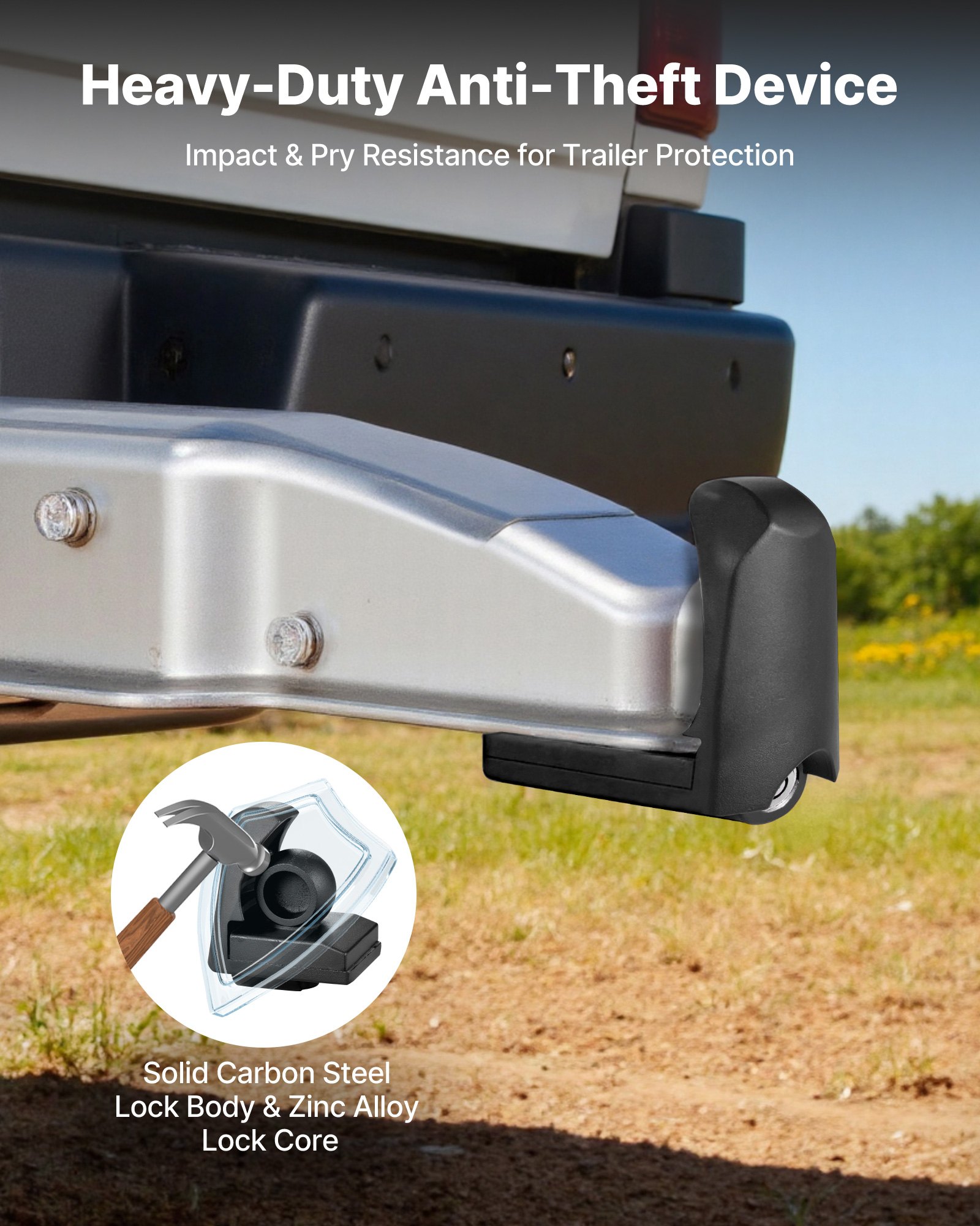 VEVOR Trailer Hitch Lock, Fits for 1-7/8 in, 2 in, 2-5/16 in Couplers, Heavy-Duty Anti-Theft Trailer Ball Lock with 3 Keys, Prying-Resistant & Impact-Resistant, Fits for RVs, Boats, Trailers, Black