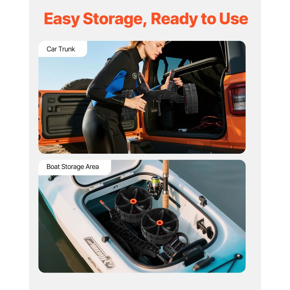 VEVOR Kajakkar, 136 kg, opvouwbare kanokar met 25,4 cm massieve rubberen banden en 1 ratelband, bootkar voor het vervoeren van kajaks, kano's, paddleboards, Jon Boats, watersportuitrusting, 615 x 325 x 320 mm