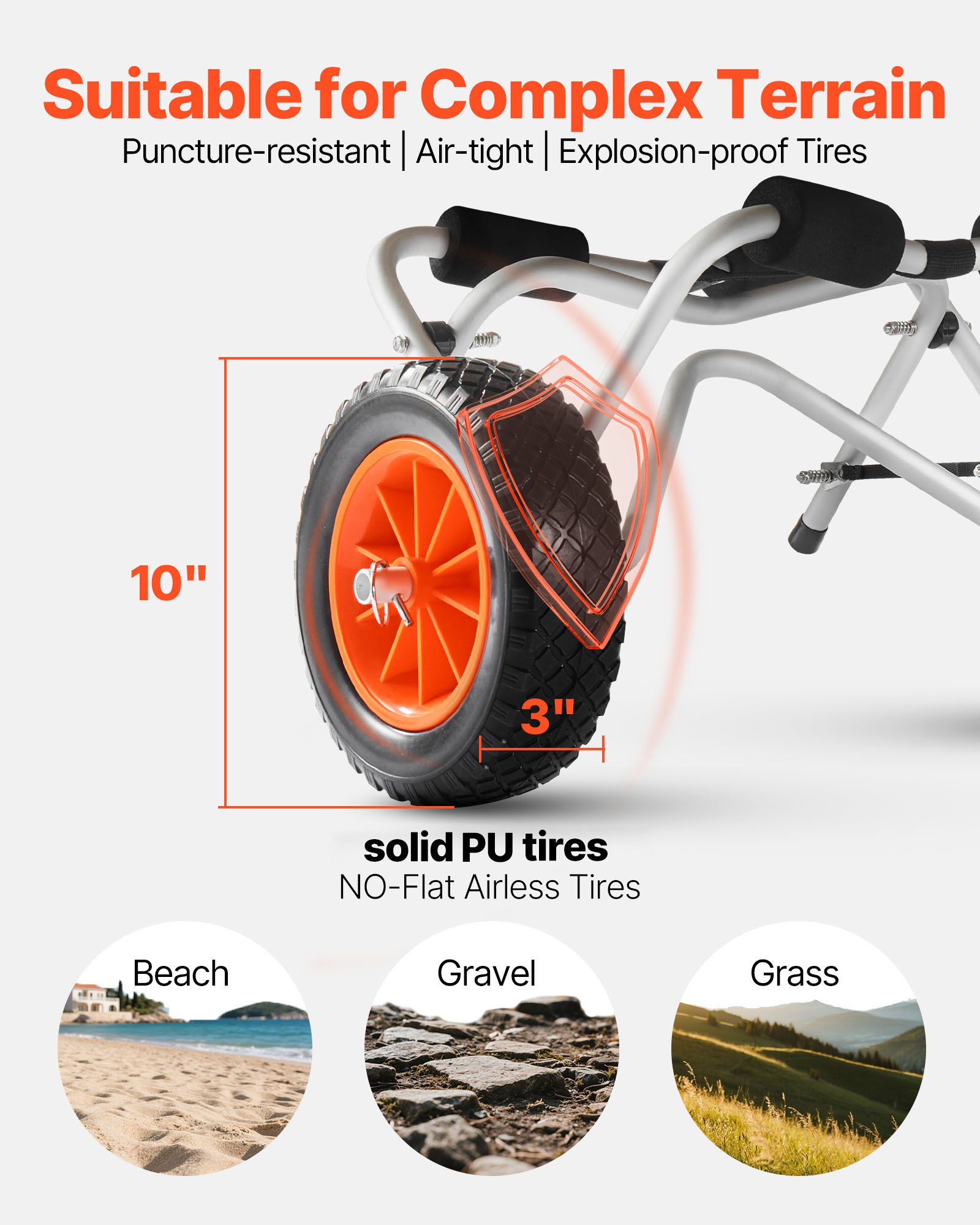 VEVOR Kayak Cart, 113.4 kg Load Capacity, Foldable Kayak Trolley with 25.4 cm Solid PU Tires & 1 Ratchet Strap, Paddle Board Trolley for Carrying Kayaks, Canoes, Paddleboards, Float Mats,Jon Boats