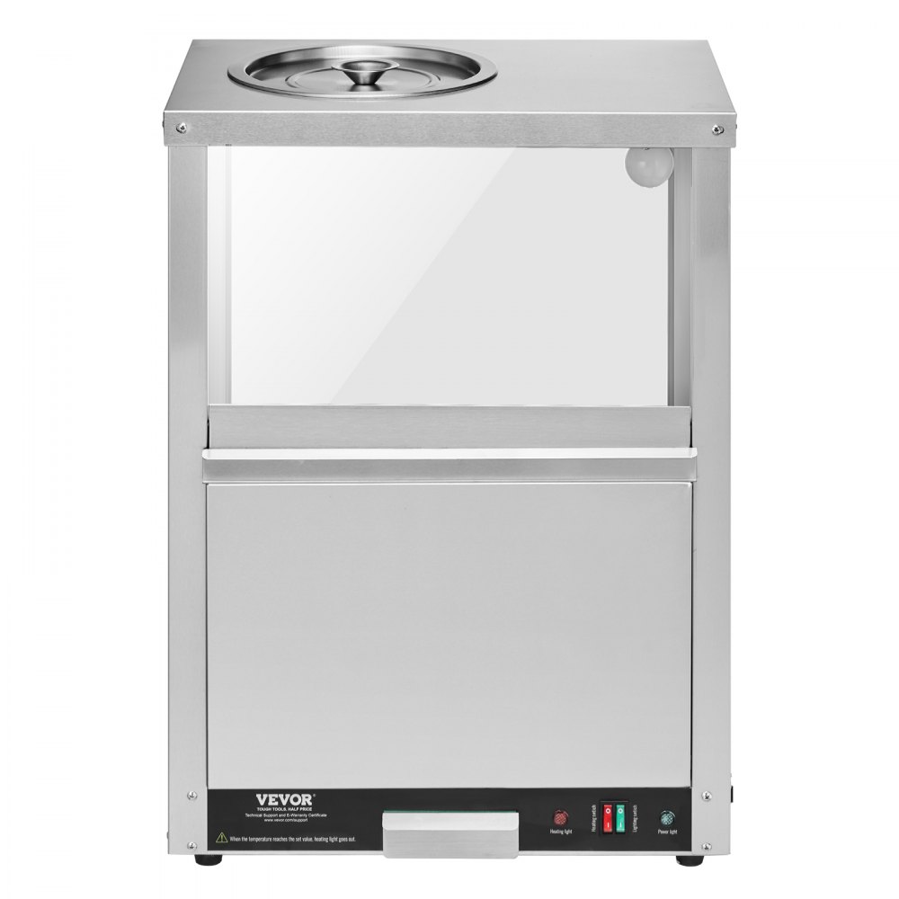 VEVOR Commerciële Nacho Chip Warmer, 80L Chip Warmer Machine met Verwarmingsbasis en Verwarmingslampje, Nacho Machine met Baffle Board, Roestvrij Staal, voor Nacho Chips, Popcorn, Chips, Pinda's