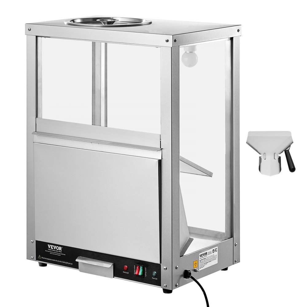VEVOR Commerciële Nacho Chip Warmer, 80L Chip Warmer Machine met Verwarmingsbasis en Verwarmingslampje, Nacho Machine met Baffle Board, Roestvrij Staal, voor Nacho Chips, Popcorn, Chips, Pinda's
