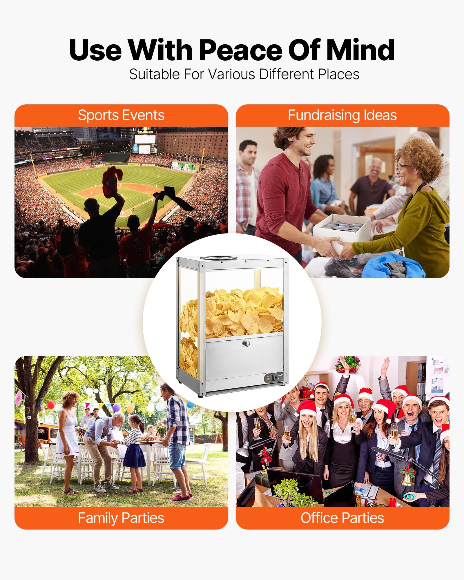 VEVOR Commerciële Nacho Machine 80 L, Elektrische Chip Warmer 300 W met Verwarmingsplaat, Warmtelamp & Deflectorplaat, Roestvrijstalen Nacho Chip Warmer voor Popcorn, Aardappelchips en Pindachips