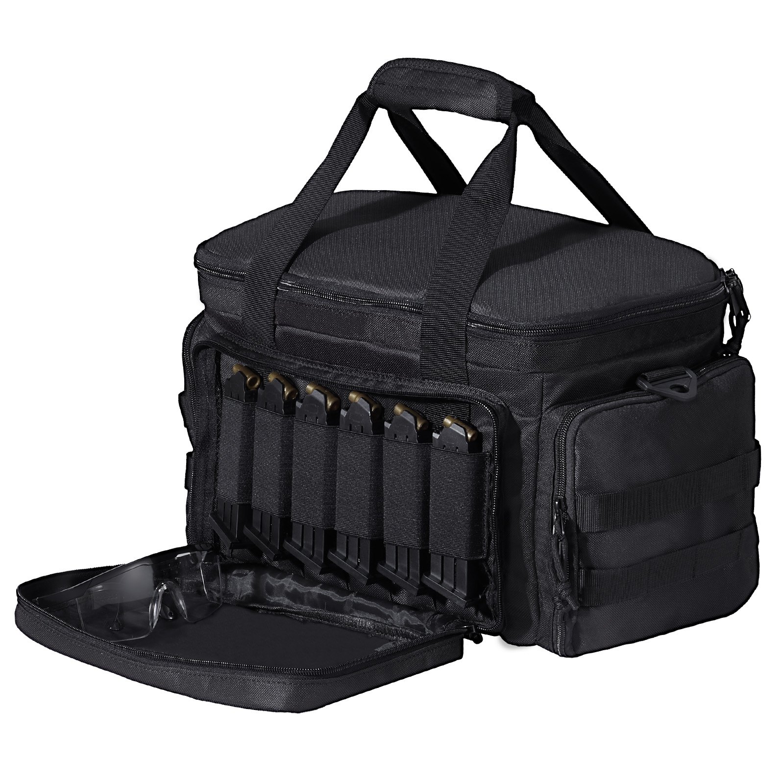 VEVOR Range Bag for 4 Pistols, Tactical Gun Range Bag with 3 Detachable Baffles & 6 Magazines, Firearm Shooting Handgun Bag for Outdoor Hunting Shooting Pistol Bag with Single Shoulder Strip, Black