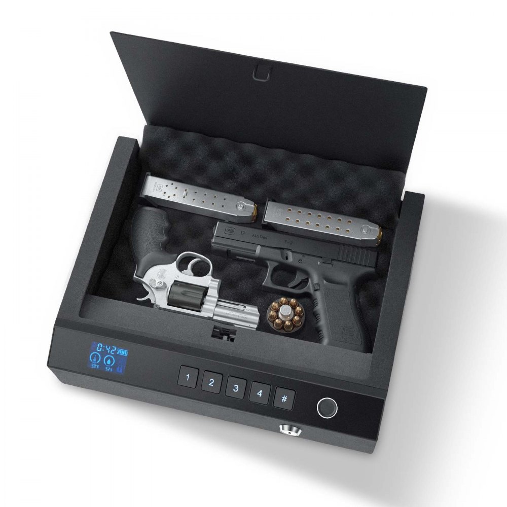 VEVOR Pistoolkluis, Pistoolkoffer, Wapenkluis, Toegang vanaf 4 zijden, voor het opbergen van 2 handvuurwapens en 2 magazijnen, Stalen constructie, met automatische verlichting, Stille modus, Zwart