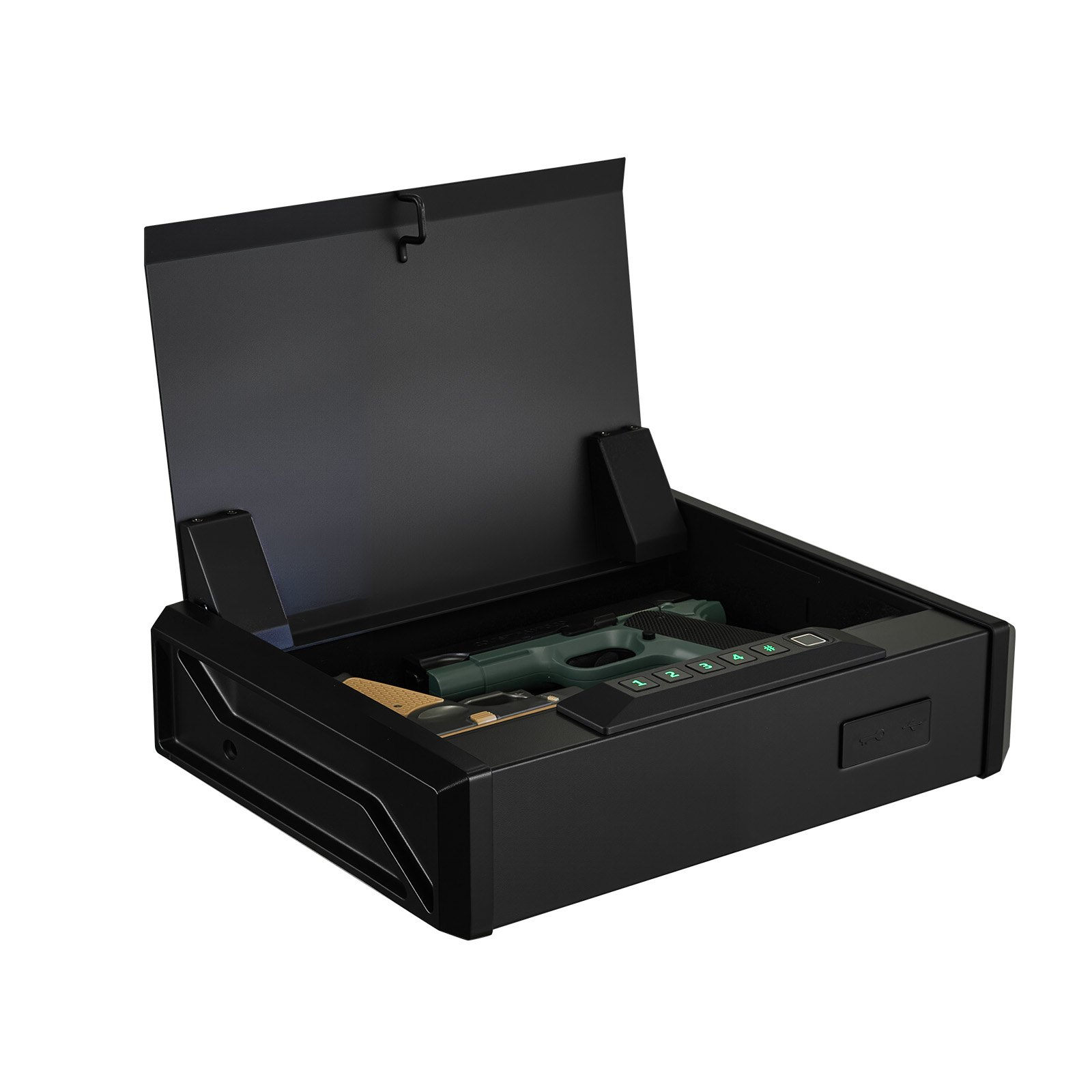 VEVOR Wapenkluis, Pistoolkluis met vingerafdruk/wachtwoord (viercijferige code)/sleutel, Wapenkoffer met verlichting voor 2 pistolen en 2 magazijnen, 360 x 275 x 90 mm