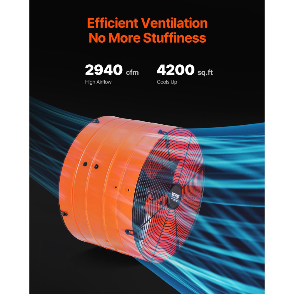 VEVOR Gable Mount Fan, 16 Inch Attic Exhaust Fan with Adjustable Thermostat & Outer Mesh, 2940 CFM House Ventilator Cools Up to 4200 Sq.Ft, Quiet Ventilation for Roof, Garage & Shop, Vibrant Orange