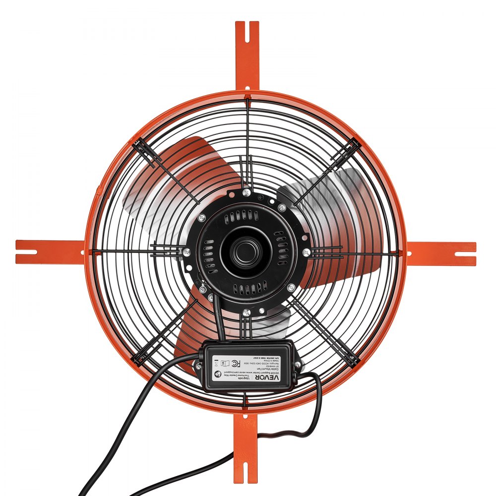 VEVOR Gevelventilator 38,1 cm, zolderventilator met een luchtstroom van 2803,4 m³/u, oranje, koeling en luchtcirculatie voor zolder, werkplaats en woning, behuizing van koolstofstaal, met thermostaat, netsnoer en bedieningskabel.