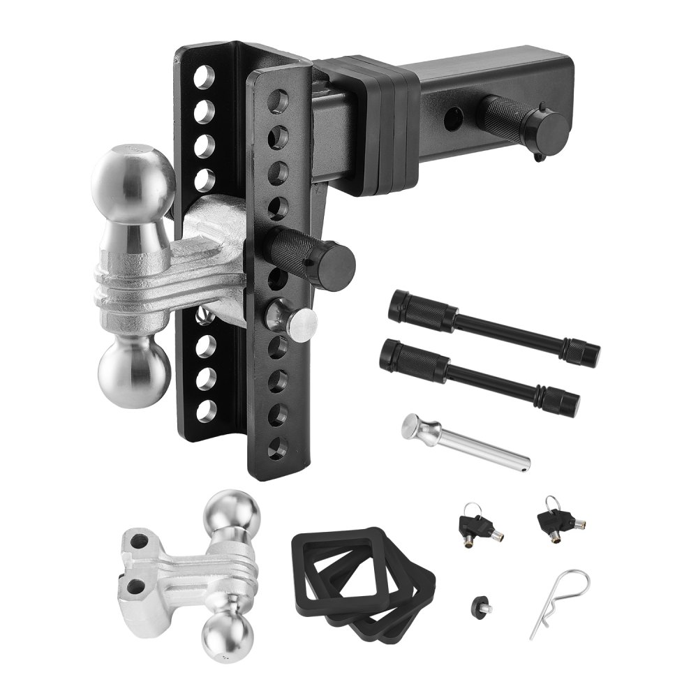 VEVOR Adjustable Trailer Hitch, 8" Drop Hitch Ball Mount, Fit 2.5" Receiver, Heavy Duty Trailer Tow Hitch with 2" & 2-5/16"Balls, 22000 lbs GTW, Receiver Hitch with Anti-Theft Pin, Solid Ball Mount
