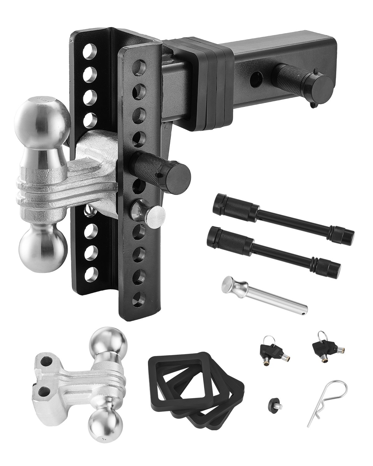 VEVOR Adjustable Trailer Hitch, 8" Drop Hitch Ball Mount, Fit 2.5" Receiver, Heavy Duty Trailer Tow Hitch with 2" & 2-5/16"Balls, 22000 lbs GTW, Receiver Hitch with Anti-Theft Pin, Solid Ball Mount