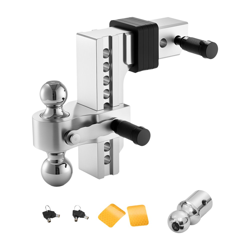 VEVOR Adjustable Trailer Hitch, 8-Inch Drop Hitch, Tri-Ball Mount for 2.5-Inch Hitch Receiver, Trailer Ball Size 1-7/8", 2" & 2-5/16", Max 18500 lbs Ball Hitch, Towing Hitch for RVs, ATVs, and Trucks