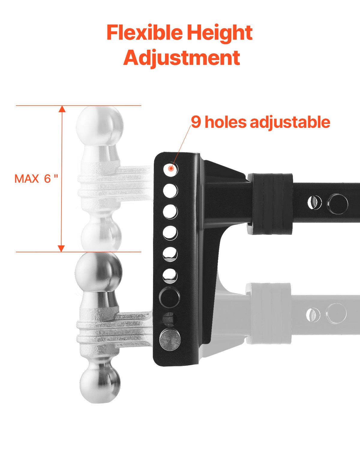 VEVOR Adjustable Trailer Hitch, 6-Inch Drop Hitch Ball Mount, Fit 2" Receiver, Heavy Duty Trailer Tow Hitch with 2" Balls (12500 lbs) &  2-5/16" Balls (21500 lbs), Receiver Hitch with Anti-Theft Pin