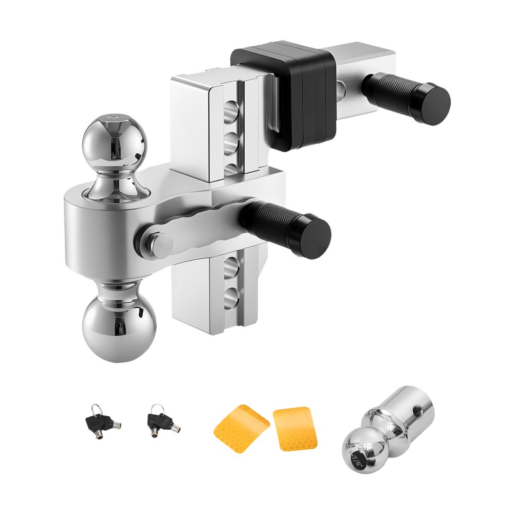 VEVOR Adjustable Trailer Hitch, 6-Inch Drop Hitch, Tri-Ball Mount for 2-Inch Hitch Receiver, Trailer Ball Size 1-7/8", 2" and 2-5/16", Max 15000 lbs Ball Hitch, Towing Hitch for RVs, ATVs, and Trucks