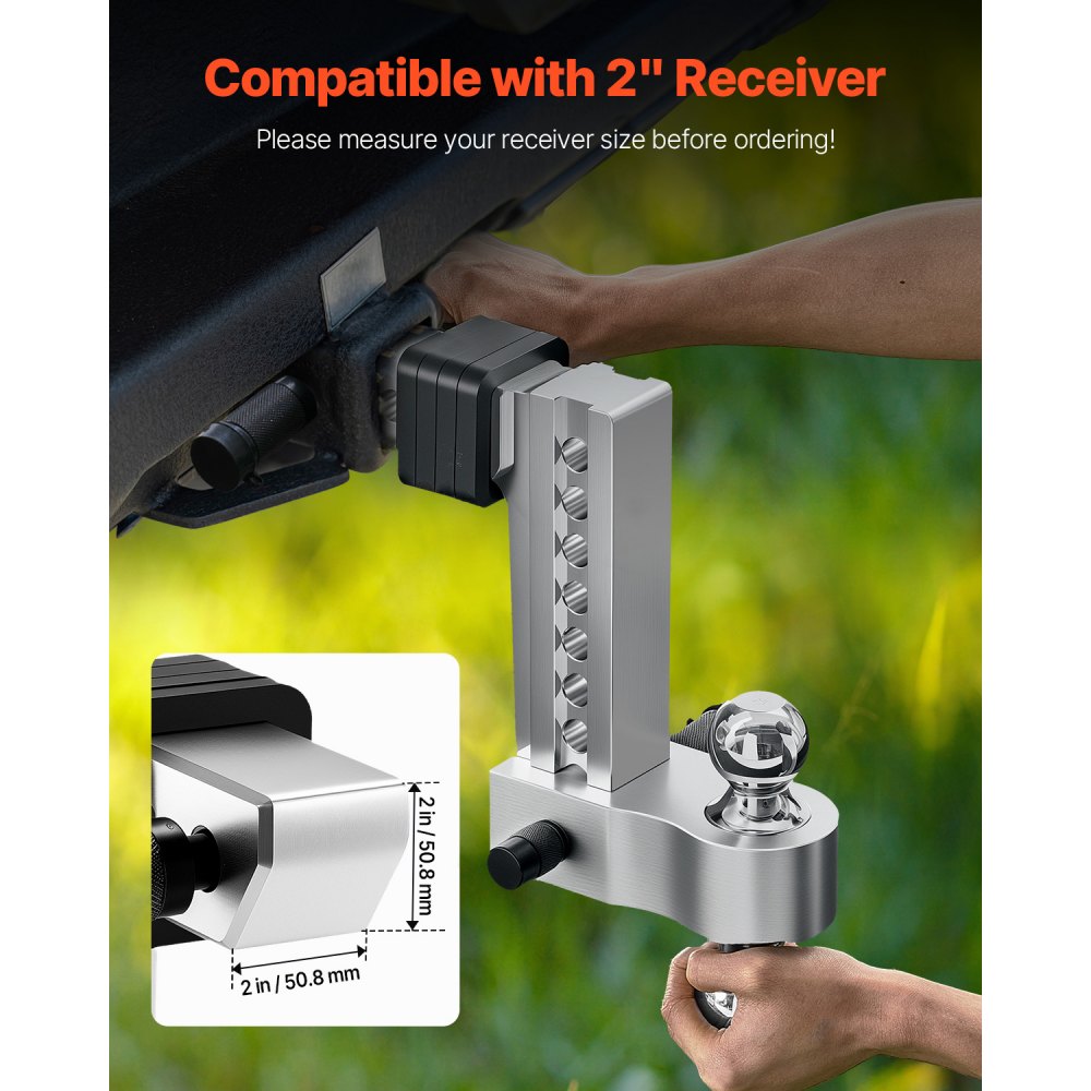 VEVOR Adjustable Trailer Hitch, 8-Inch Drop Hitch, Tri-Ball Mount for 2-Inch Hitch Receiver, Trailer Ball Size 1-7/8", 2" and 2-5/16", Max 15000 lbs Ball Hitch, Towing Hitch for RVs, ATVs, and Trucks