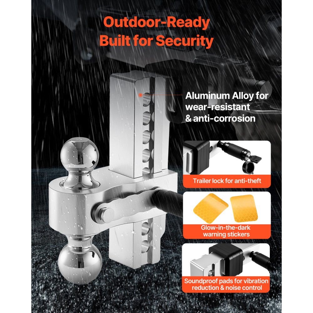 VEVOR Adjustable Trailer Hitch, 8-Inch Drop Hitch, Tri-Ball Mount for 2-Inch Hitch Receiver, Trailer Ball Size 1-7/8", 2" and 2-5/16", Max 15000 lbs Ball Hitch, Towing Hitch for RVs, ATVs, and Trucks